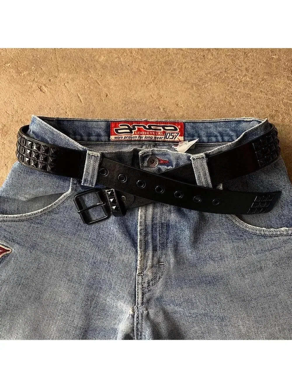 Vintage y2k 2000s Punk Style Diamond Studded black essential belt. Goth emo
